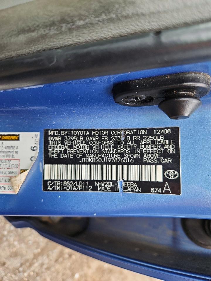 2009 Toyota Prius Touring Blue vin: JTDKB20U197876016