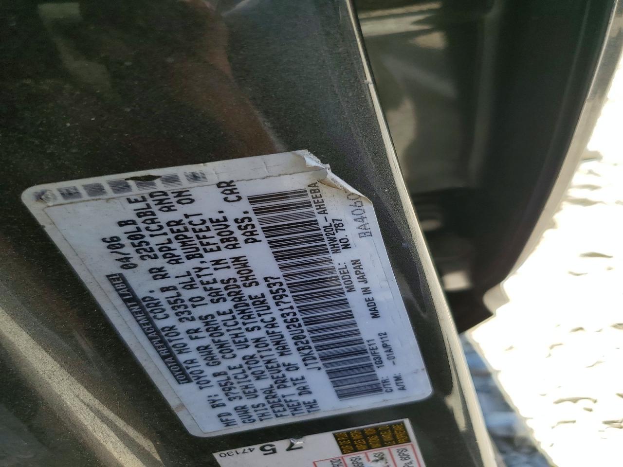 2006 Toyota Prius Base Gray vin: JTDKB20U263179537