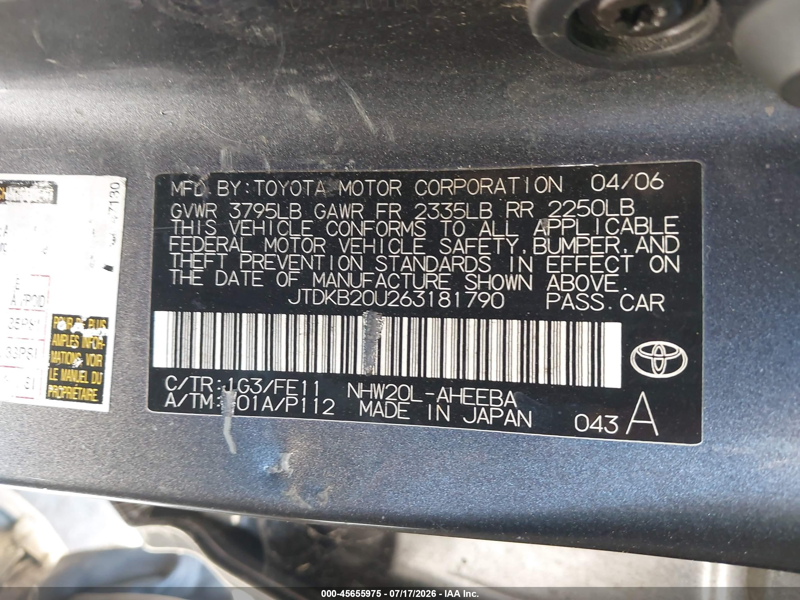 2006 Toyota Prius   Gray vin: JTDKB20U263181790
