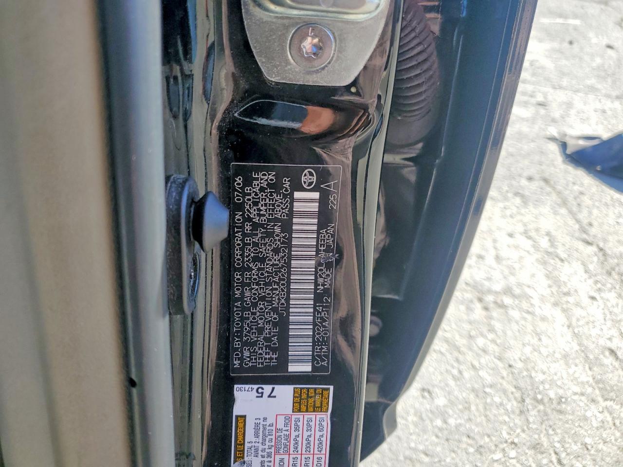 2006 Toyota Prius Base Black vin: JTDKB20U267532173