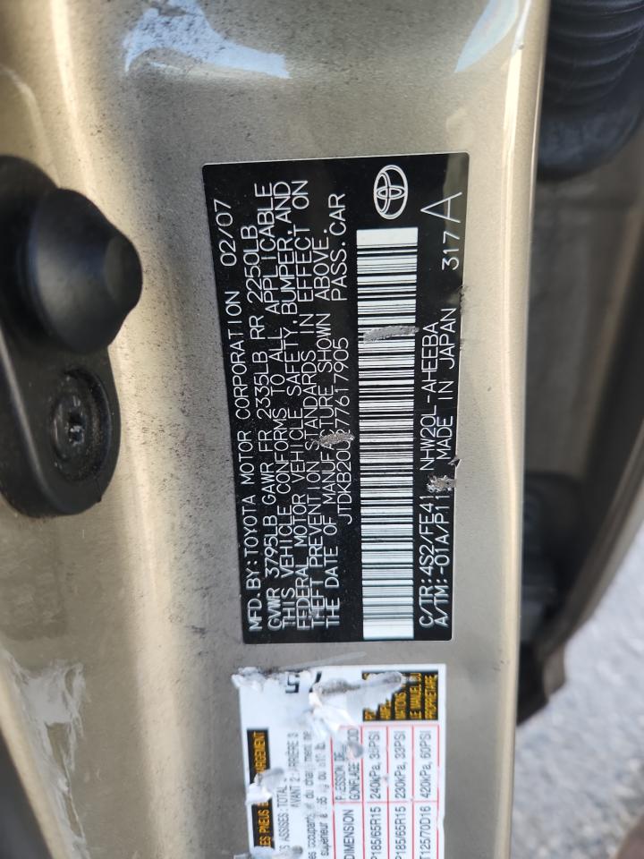 2007 Toyota Prius Gold vin: JTDKB20U277617905