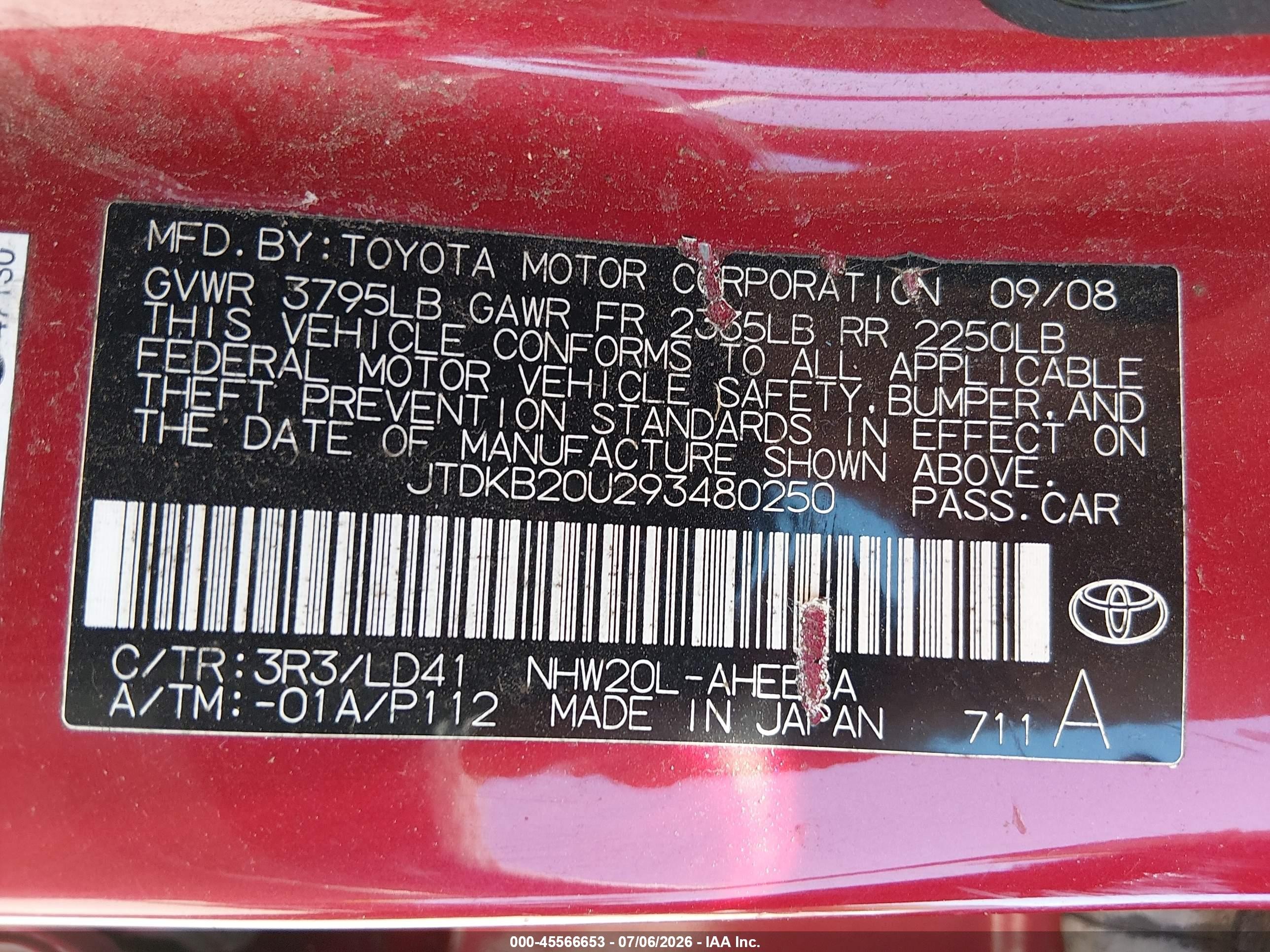2009 Toyota Prius   Red vin: JTDKB20U293480250