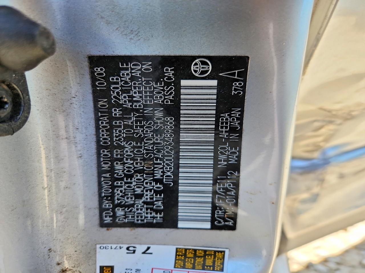 2009 Toyota Prius Base Silver vin: JTDKB20U293489868