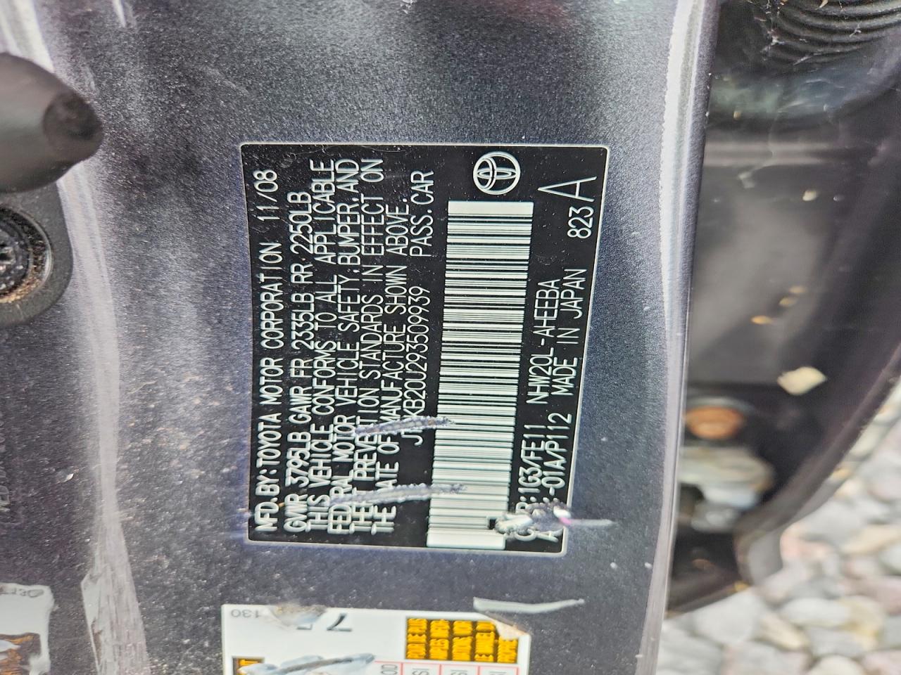 2009 Toyota Prius Base Gray vin: JTDKB20U293509939