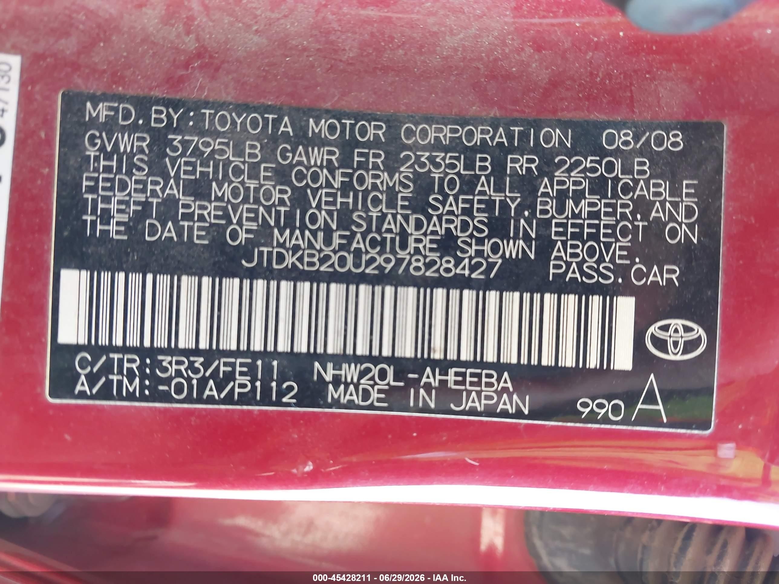 2009 Toyota Prius   Red vin: JTDKB20U297828427