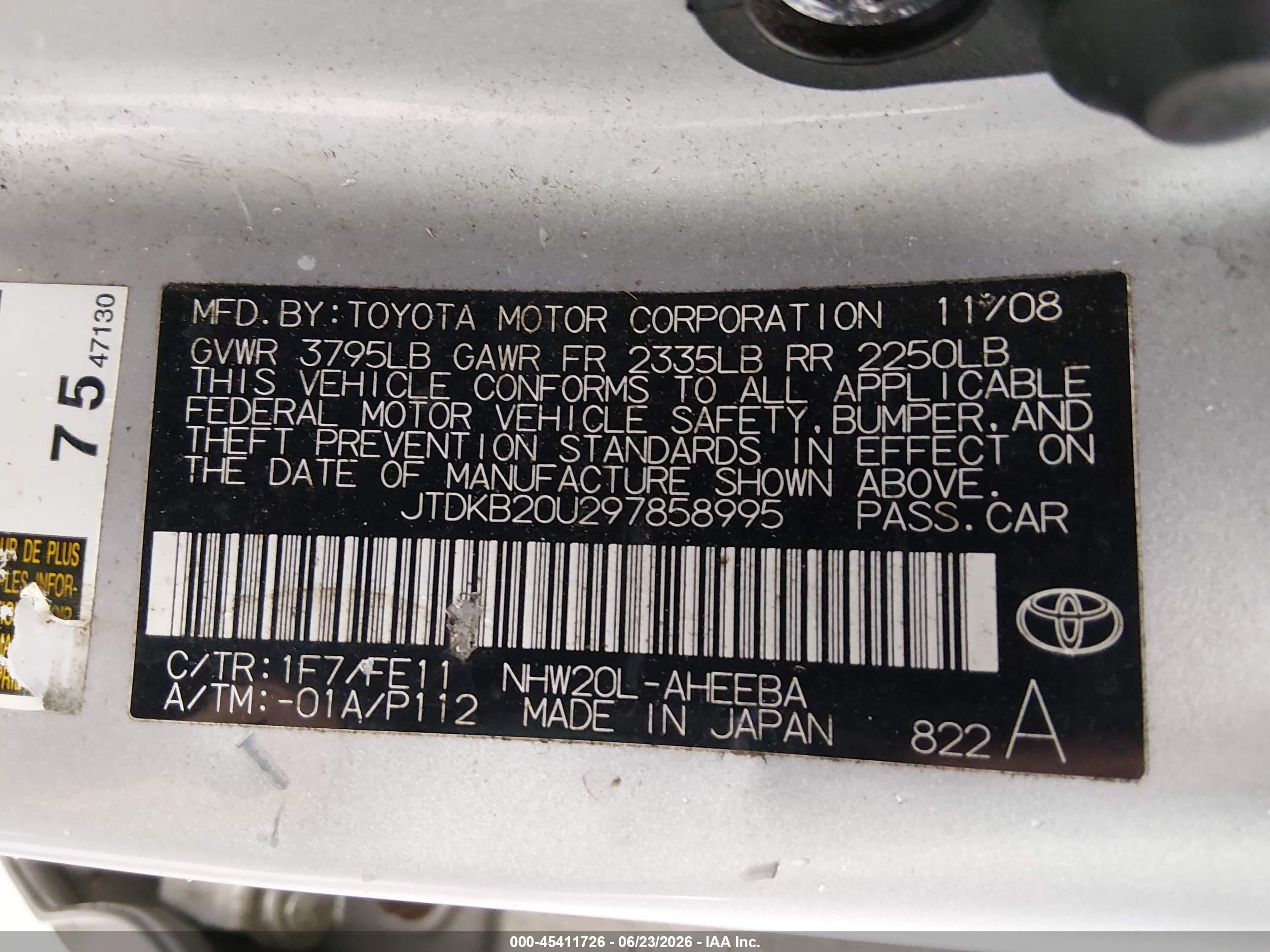 2009 Toyota Prius   Silver vin: JTDKB20U297858995
