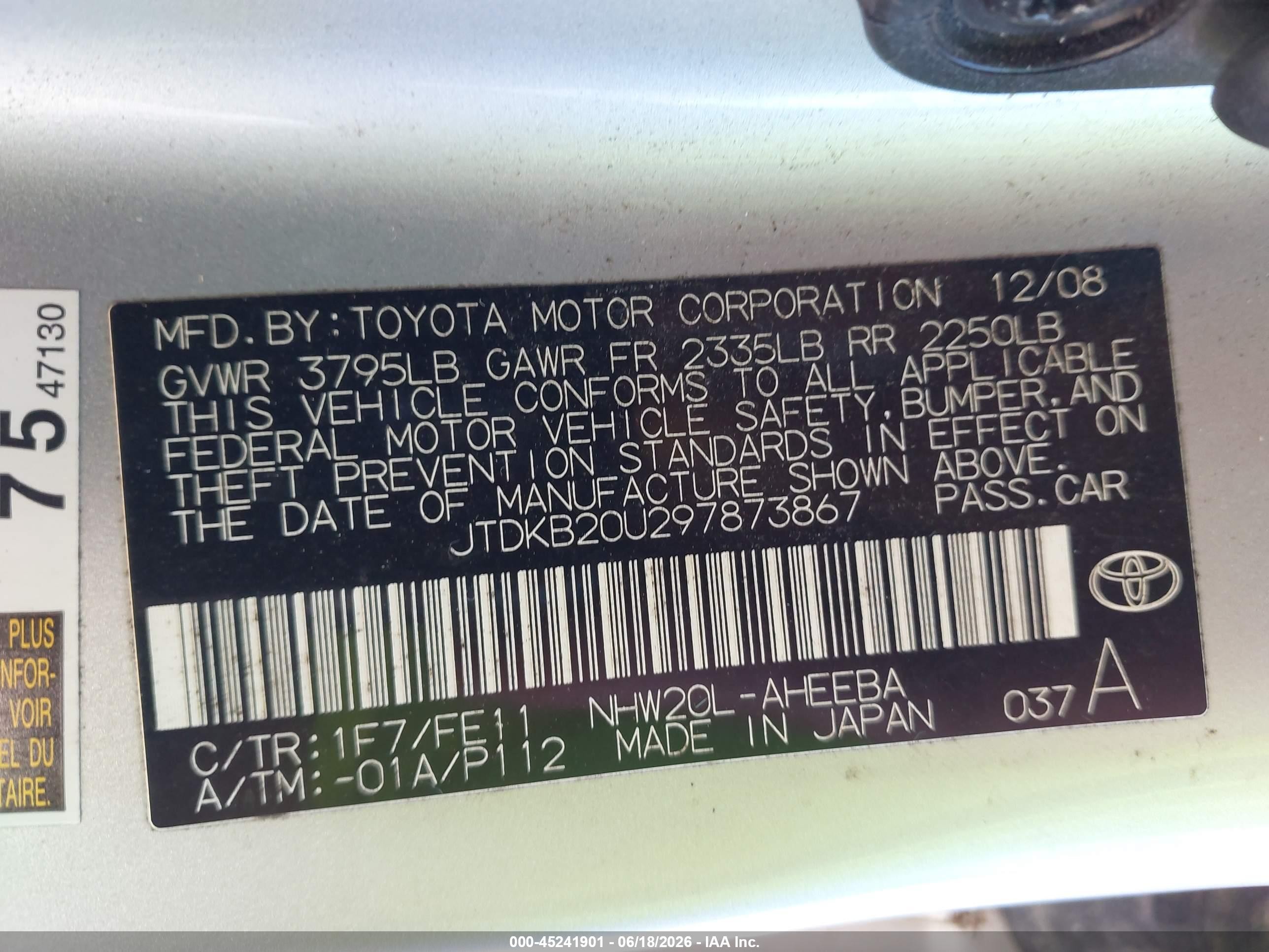 2009 Toyota Prius   Silver vin: JTDKB20U297873867