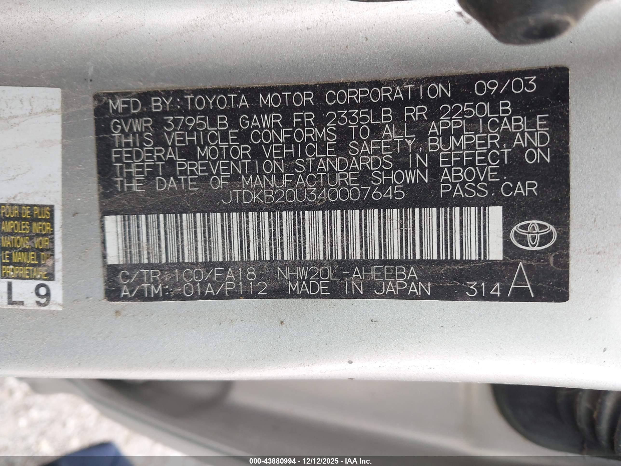 2004 Toyota Prius   Silver vin: JTDKB20U340007645