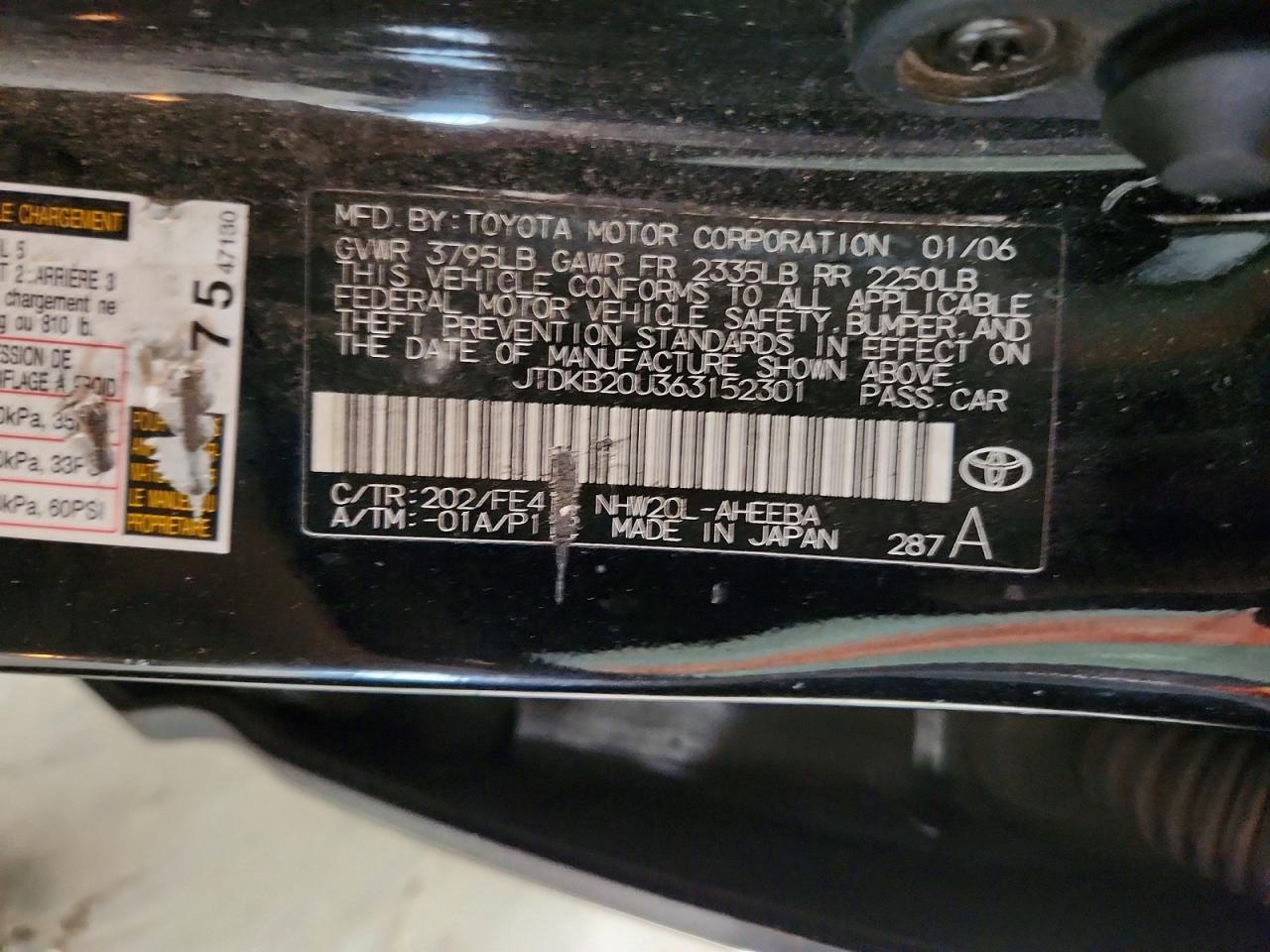 2006 Toyota Prius Base Black vin: JTDKB20U363152301