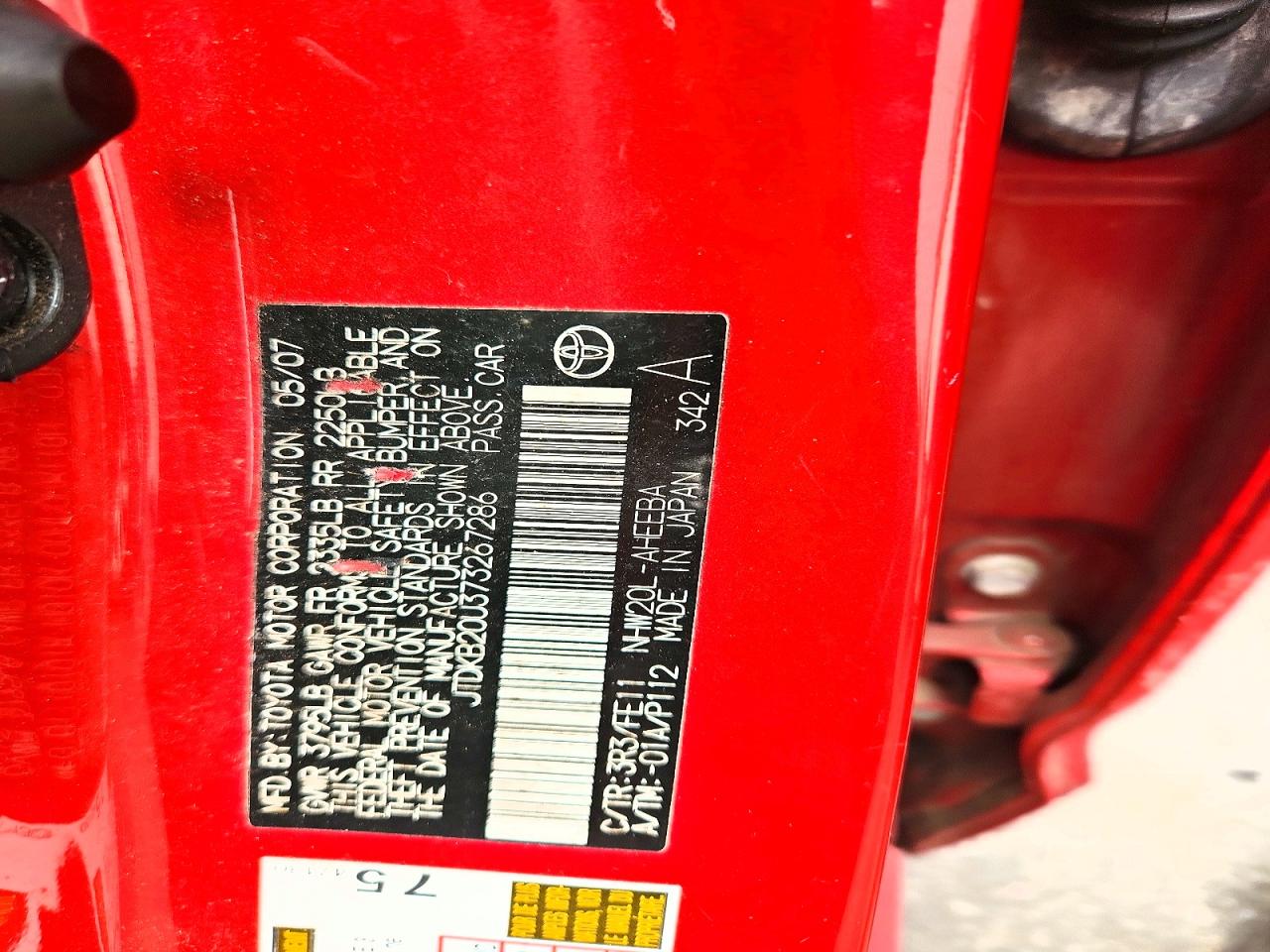 2007 Toyota Prius Base Red vin: JTDKB20U373267286