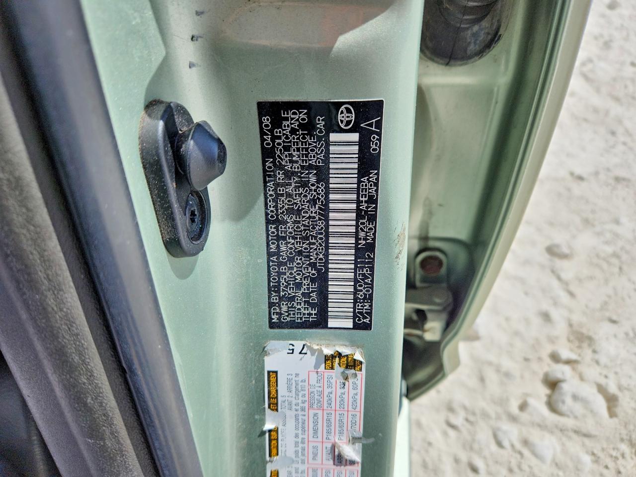 2008 Toyota Prius Base Green vin: JTDKB20U387775686