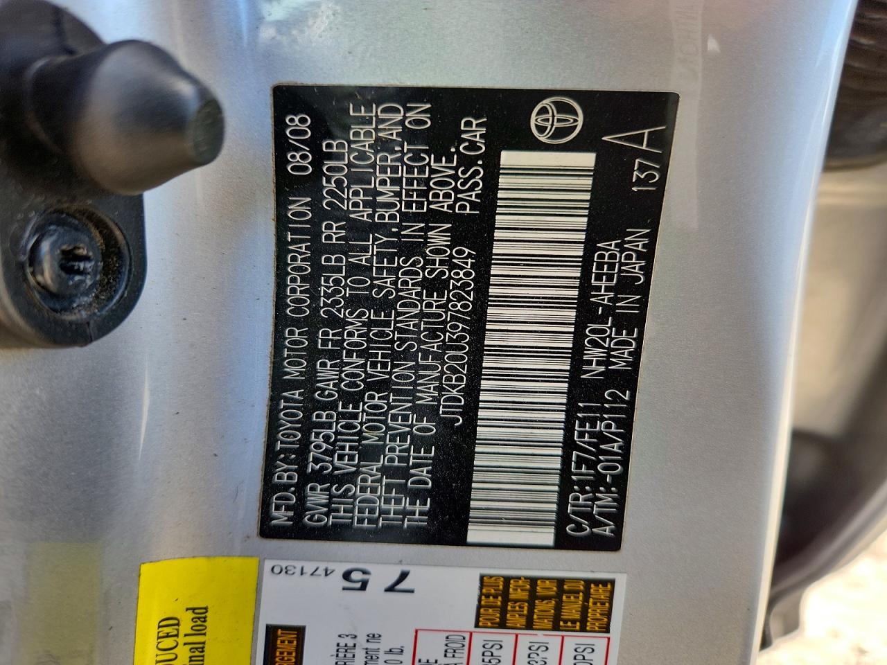 2009 Toyota Prius Base Silver vin: JTDKB20U397823849