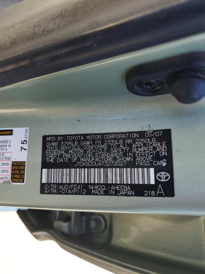 2007 Toyota Prius Base Green vin: JTDKB20U473272027