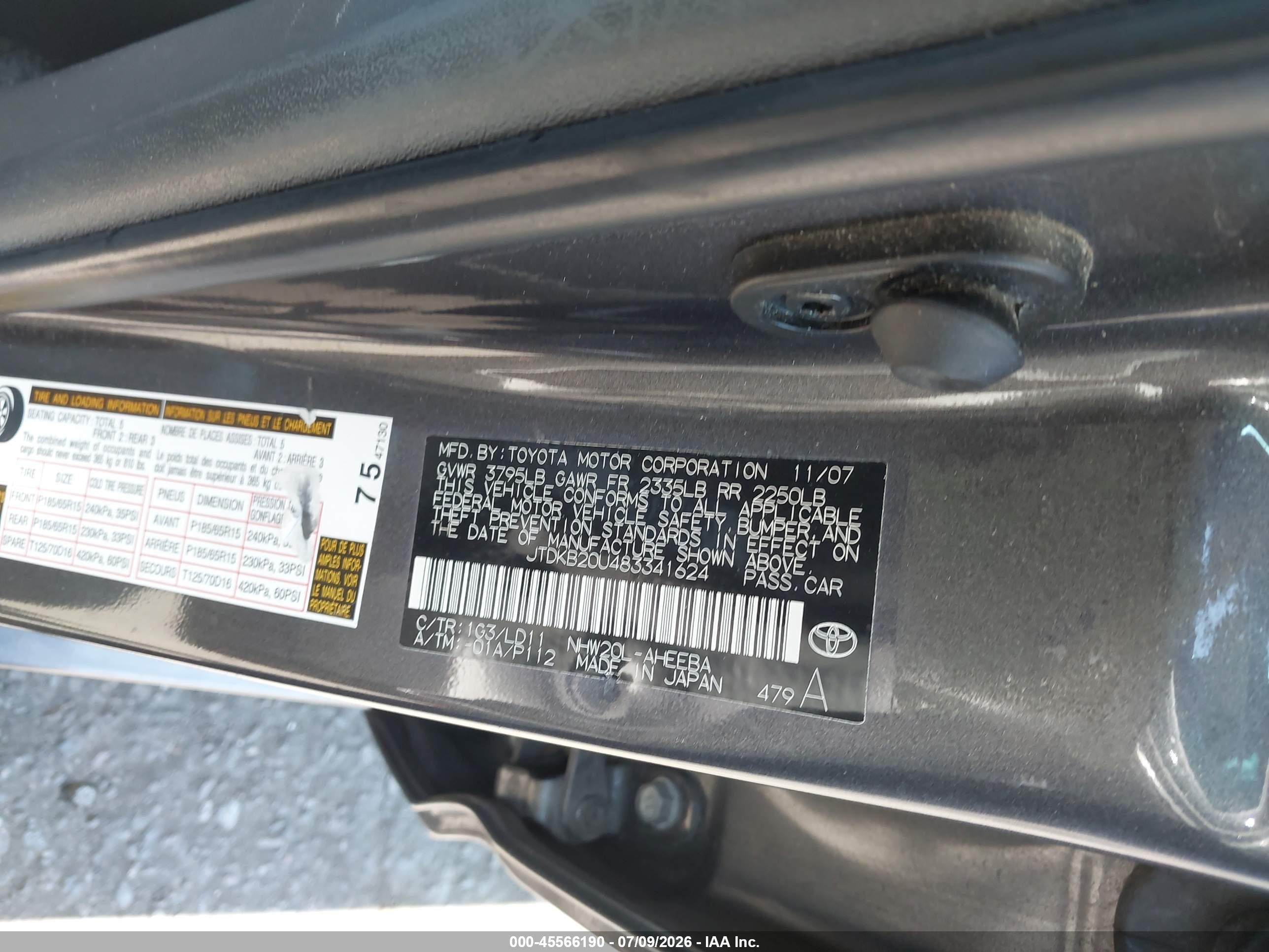 2008 Toyota Prius   Gray vin: JTDKB20U483341624