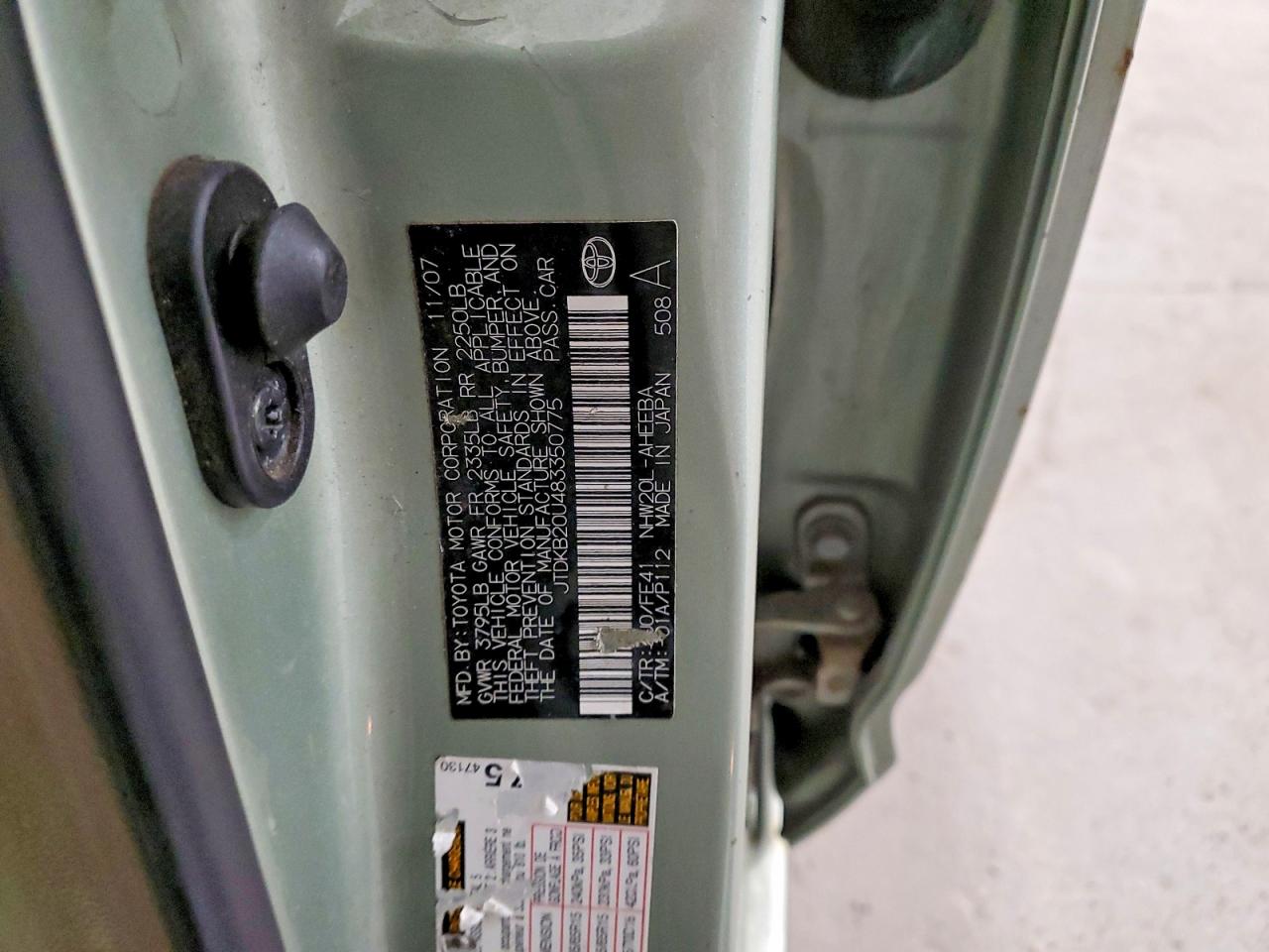 2008 Toyota Prius Base Green vin: JTDKB20U483350775