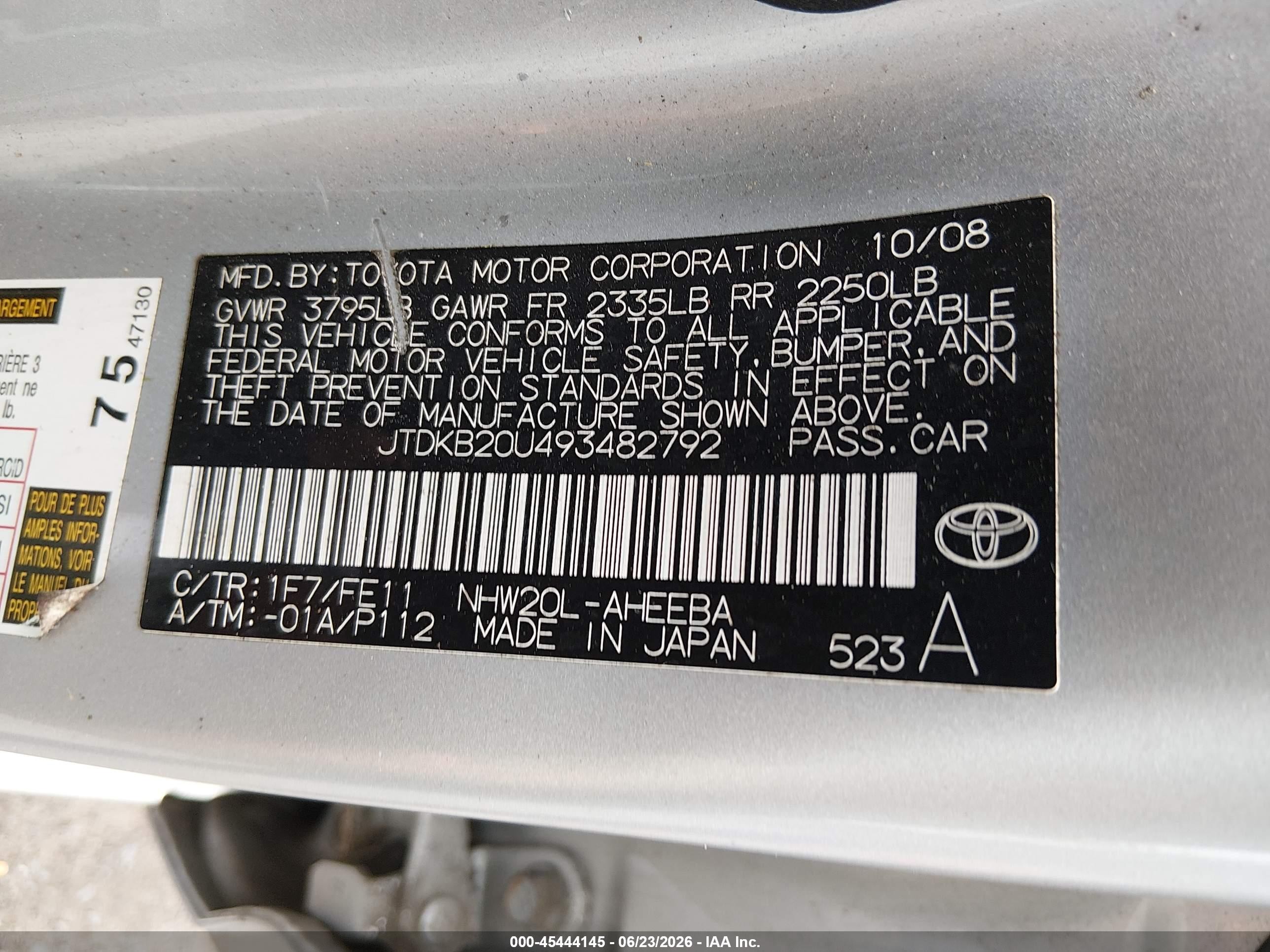 2009 Toyota Prius   Silver vin: JTDKB20U493482792