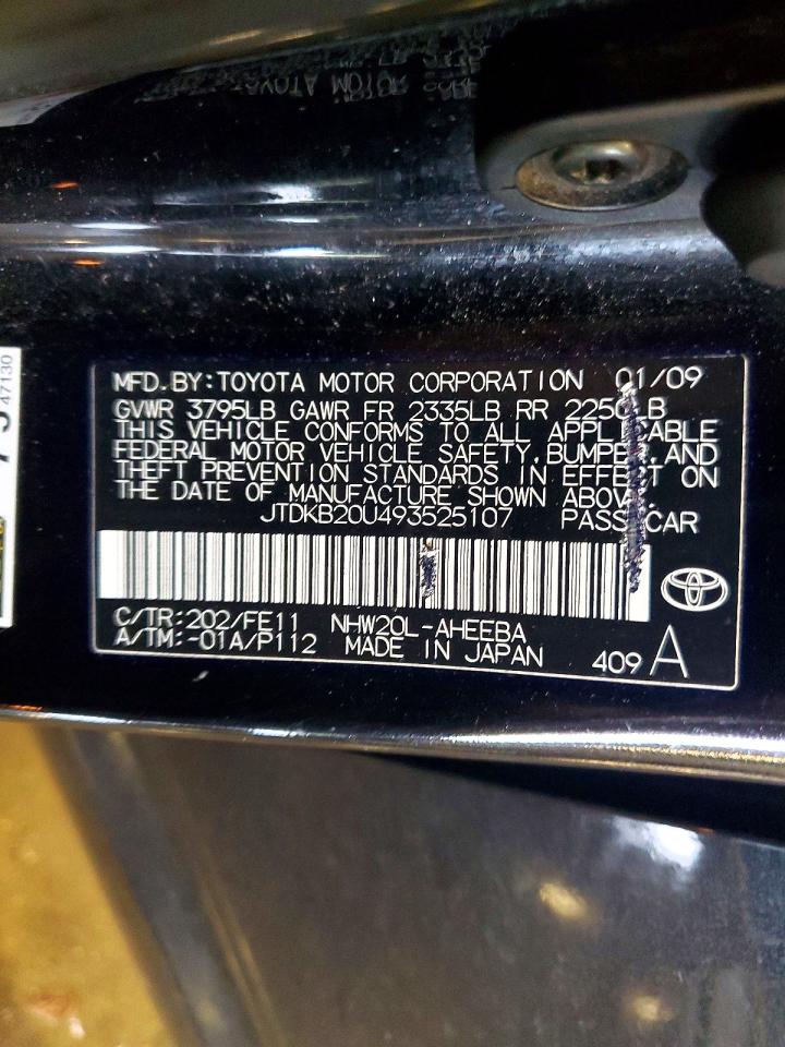 2009 Toyota Prius Base Black vin: JTDKB20U493525107