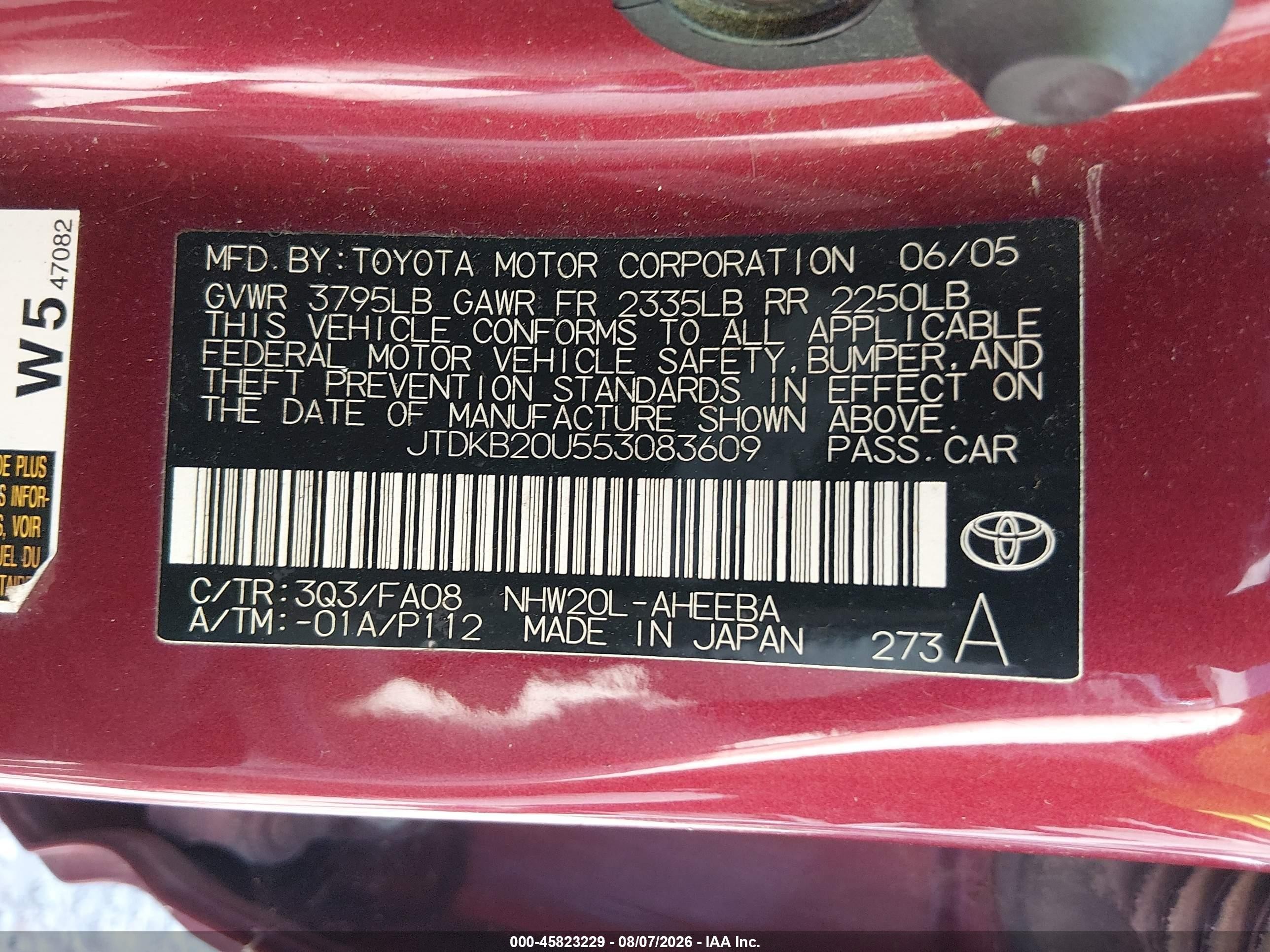 2005 Toyota Prius   Red vin: JTDKB20U553083609