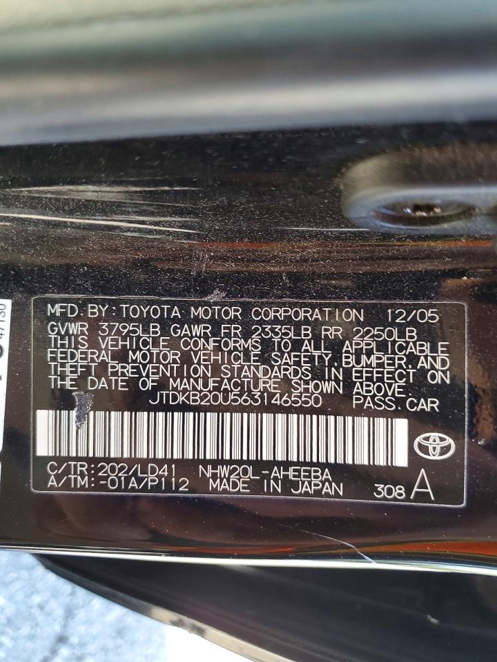 2006 Toyota Prius Base Black vin: JTDKB20U563146550