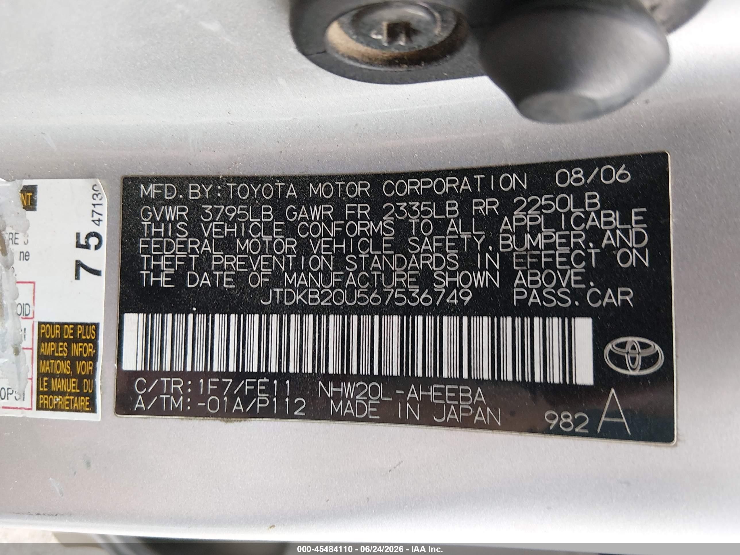 2006 Toyota Prius   Silver vin: JTDKB20U567536749