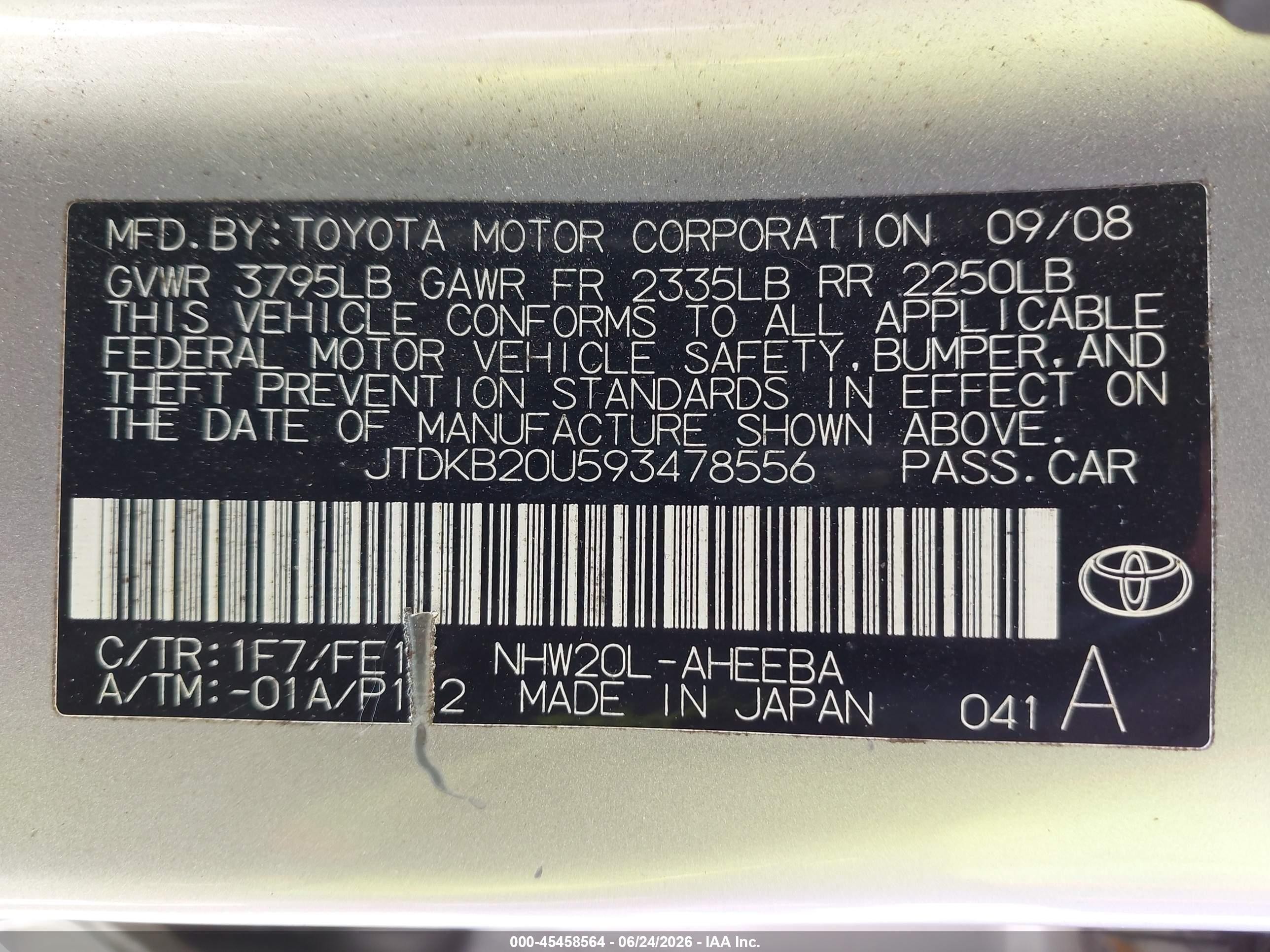 2009 Toyota Prius   Silver vin: JTDKB20U593478556