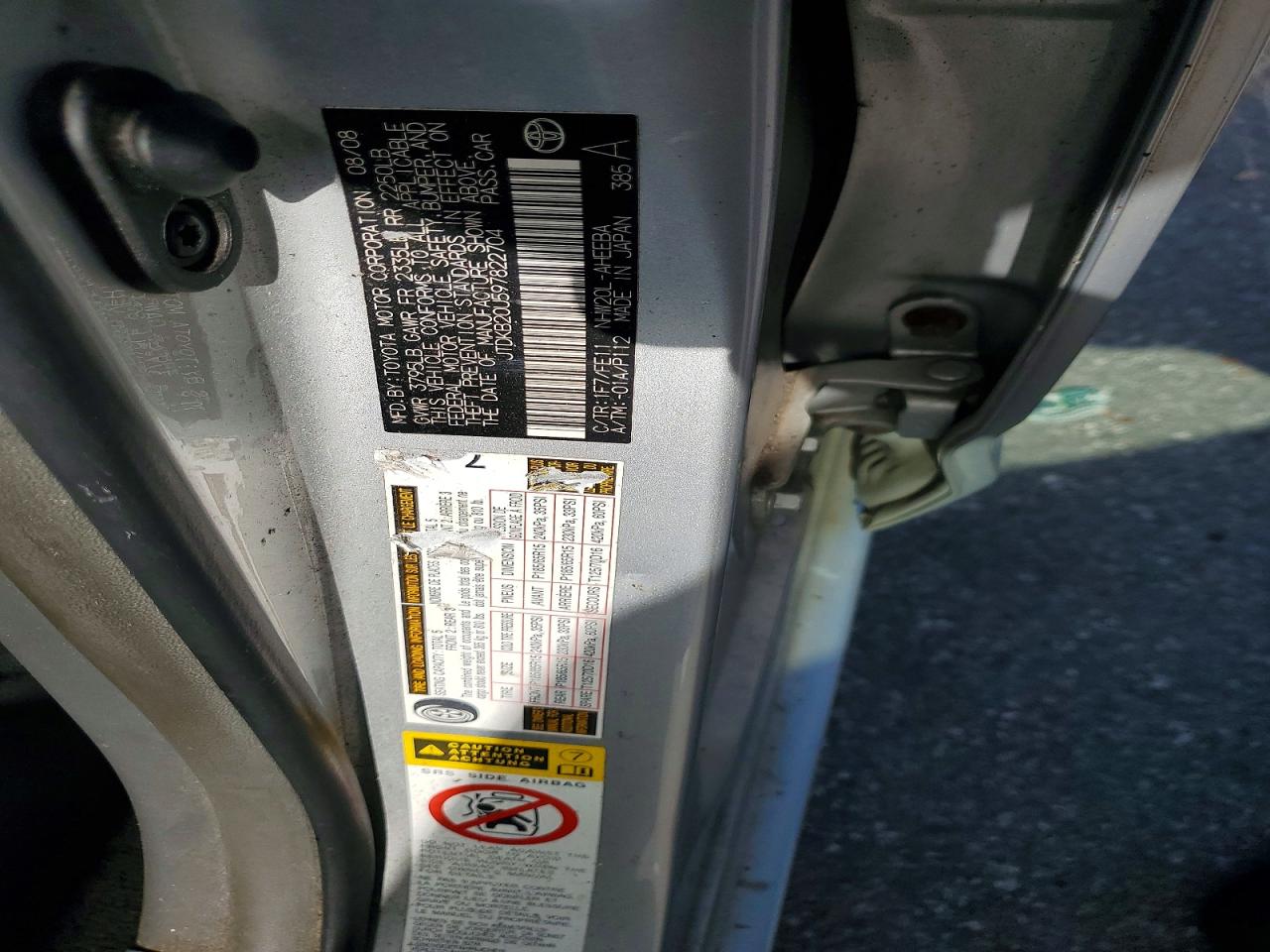 2009 Toyota Prius Base Silver vin: JTDKB20U597822704