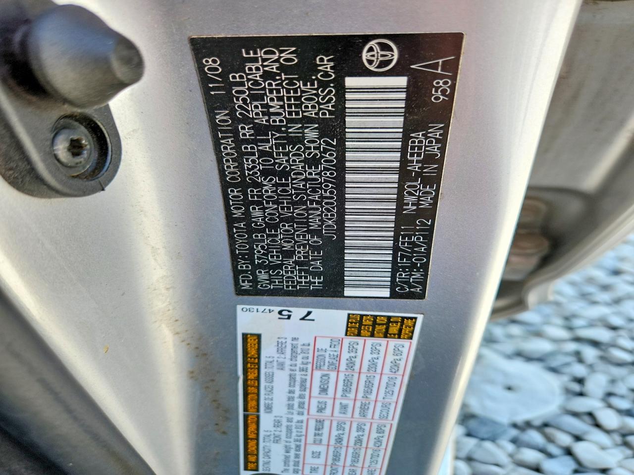2009 Toyota Prius Base Silver vin: JTDKB20U597870672