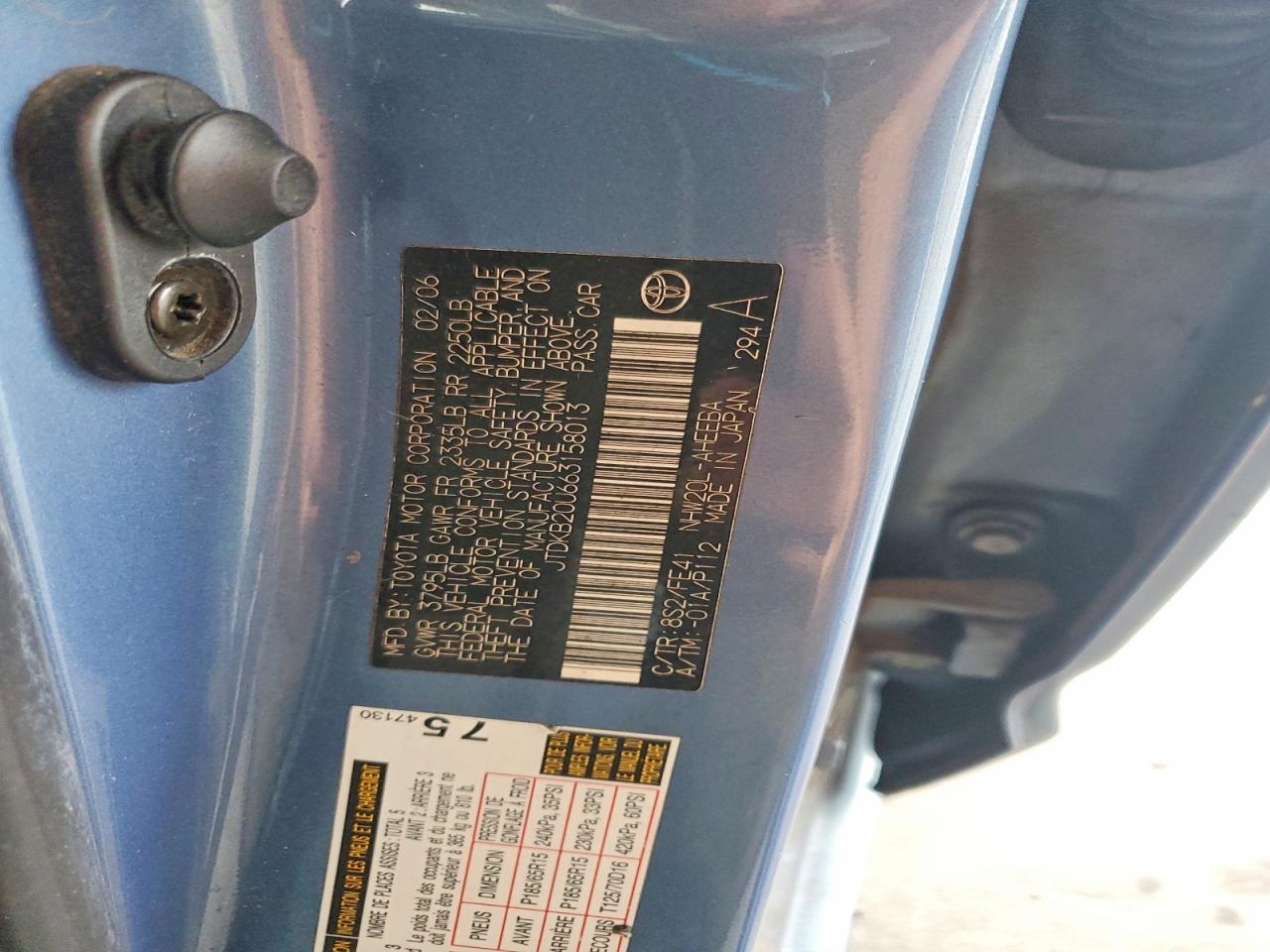 2006 Toyota Prius Base Blue vin: JTDKB20U663158013