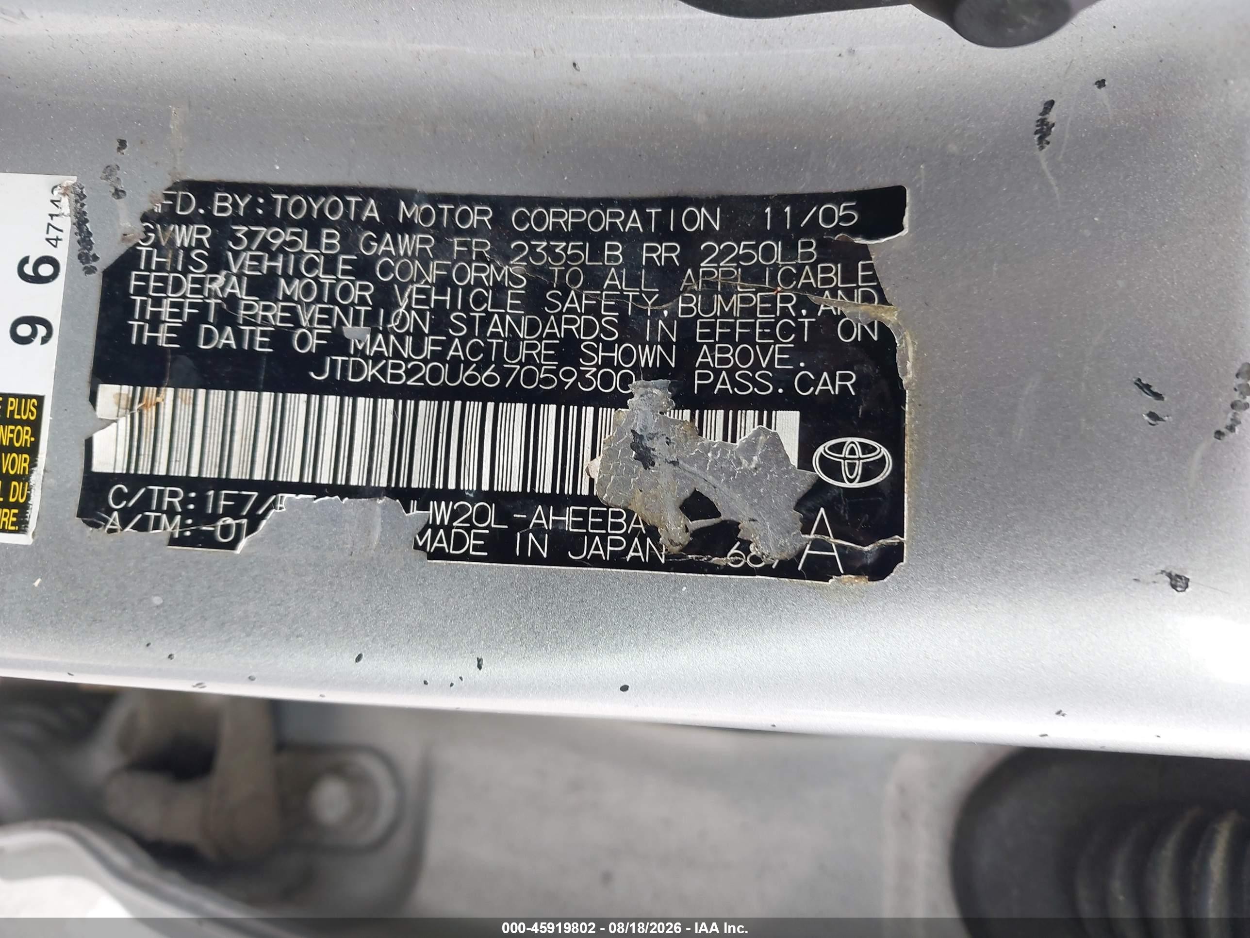 2006 Toyota Prius   Silver vin: JTDKB20U667059300