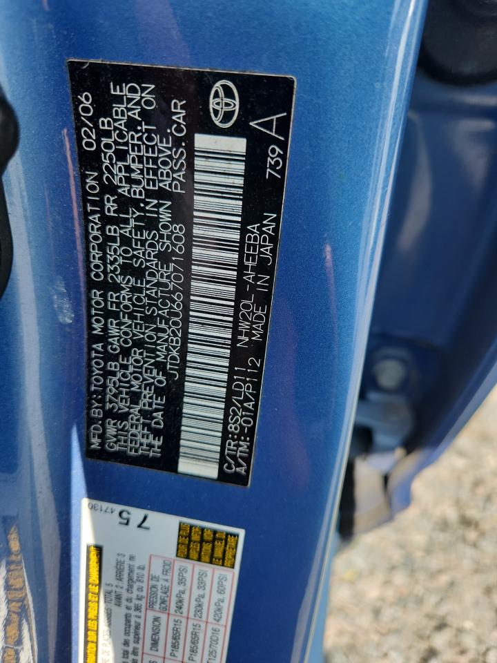 2006 Toyota Prius Base Blue vin: JTDKB20U667071608
