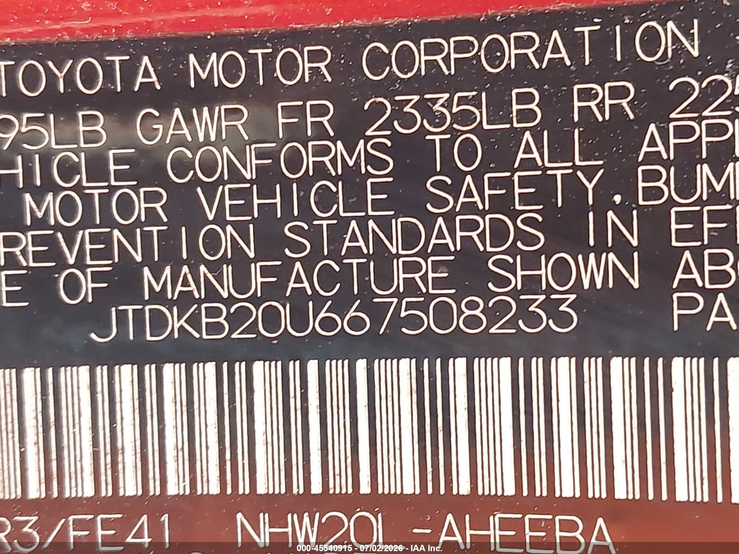 2006 Toyota Prius   Красный vin: JTDKB20U667508233