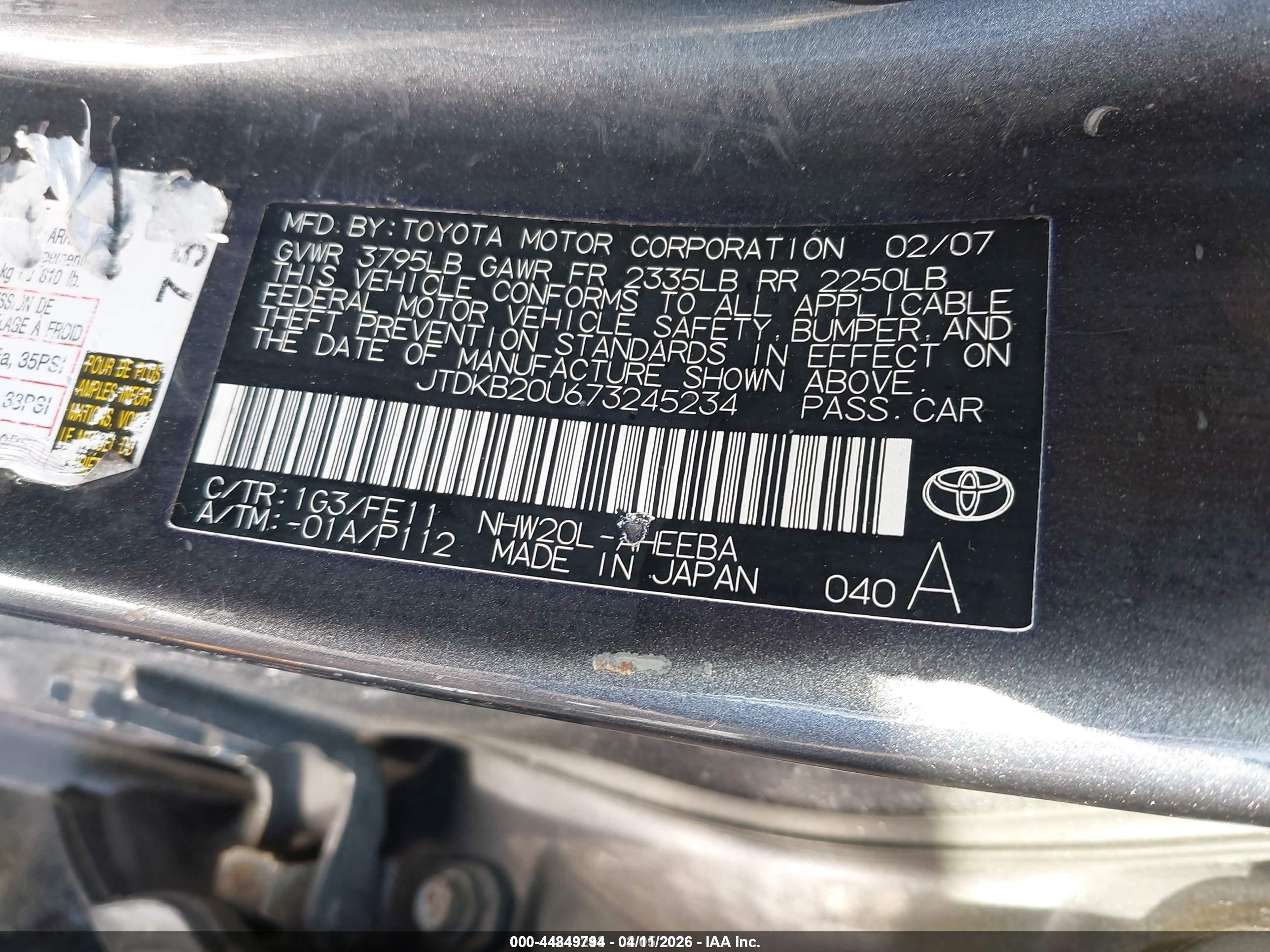 2007 Toyota Prius   Silver vin: JTDKB20U673245234