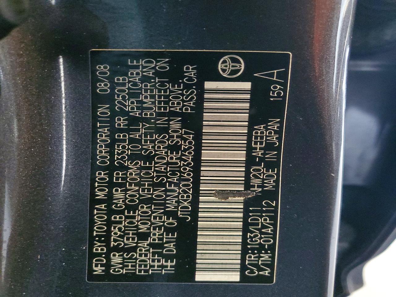 2009 Toyota Prius Base Gray vin: JTDKB20U693463547