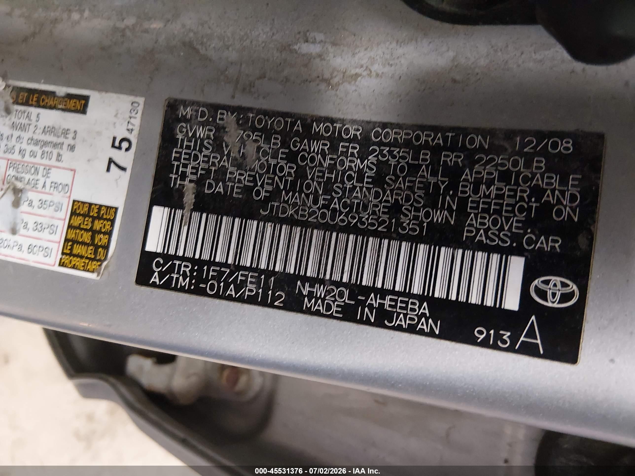 2009 Toyota Prius   Silver vin: JTDKB20U693521351