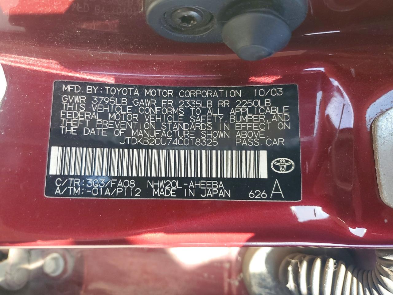 2004 Toyota Prius Red vin: JTDKB20U740018325