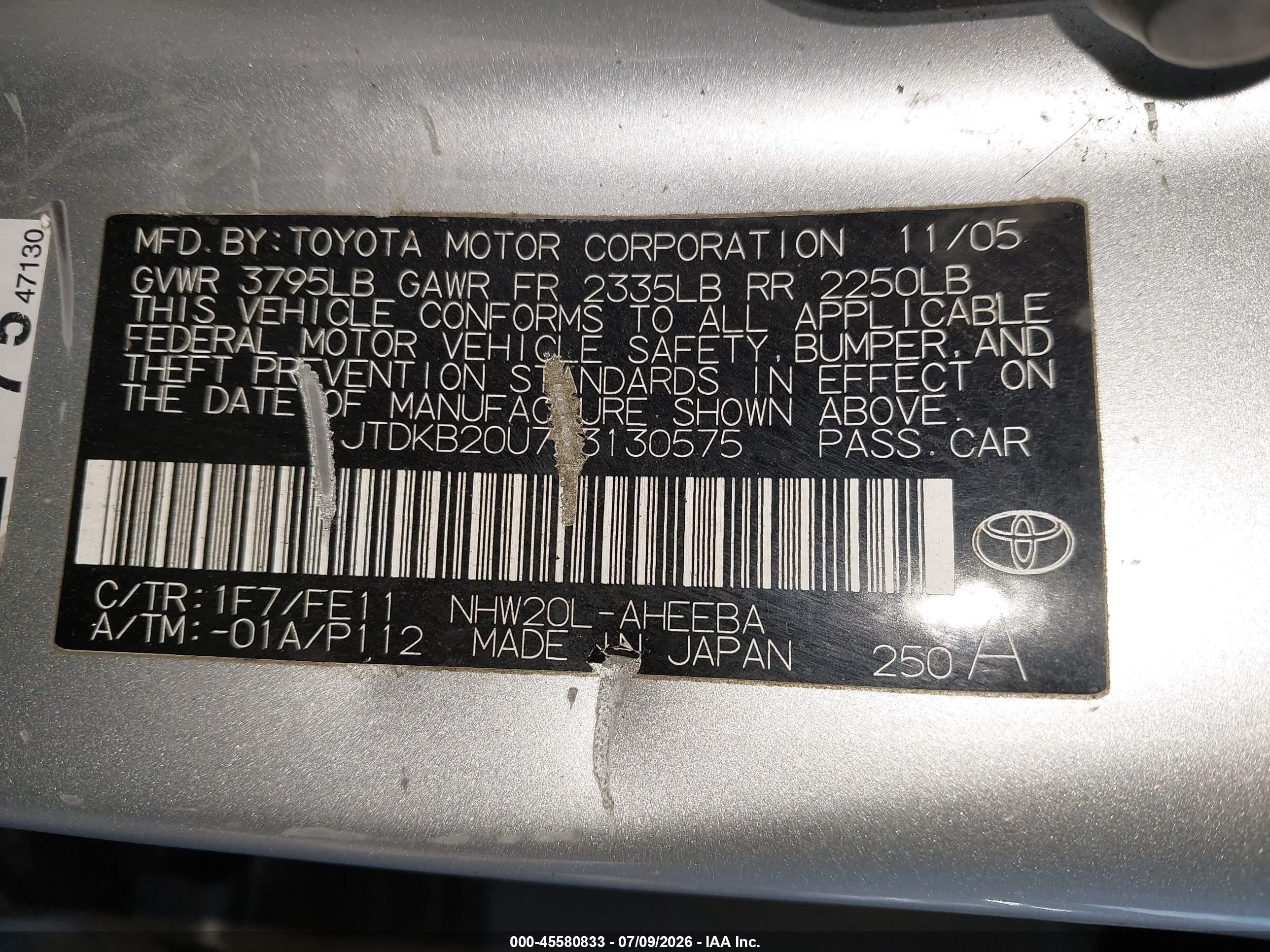 2006 Toyota Prius   Silver vin: JTDKB20U763130575
