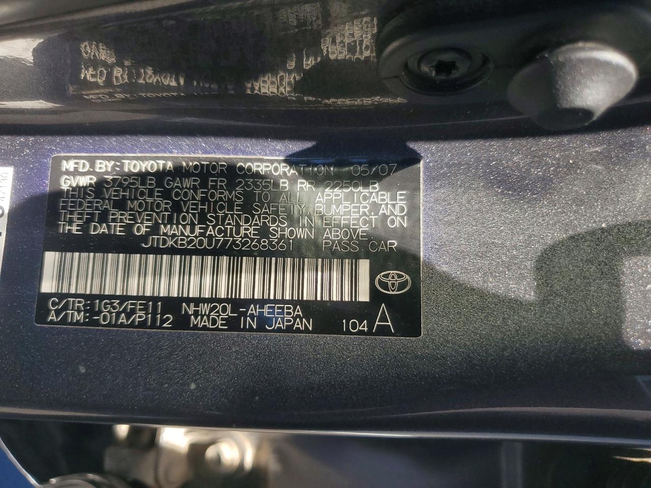 2007 Toyota Prius Base Gray vin: JTDKB20U773268361