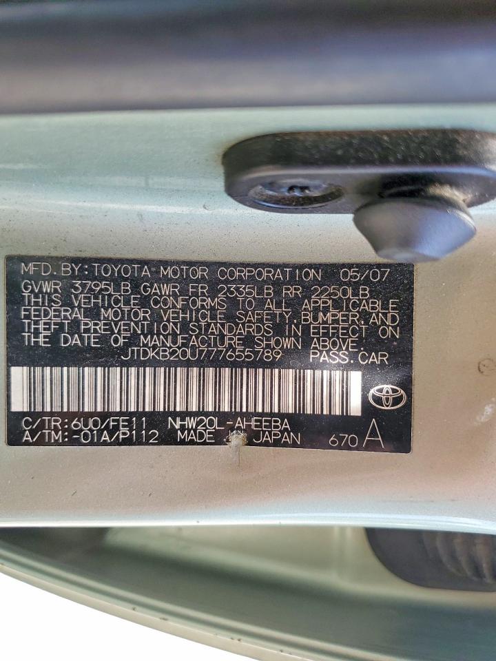 2007 Toyota Prius Base Green vin: JTDKB20U777655789