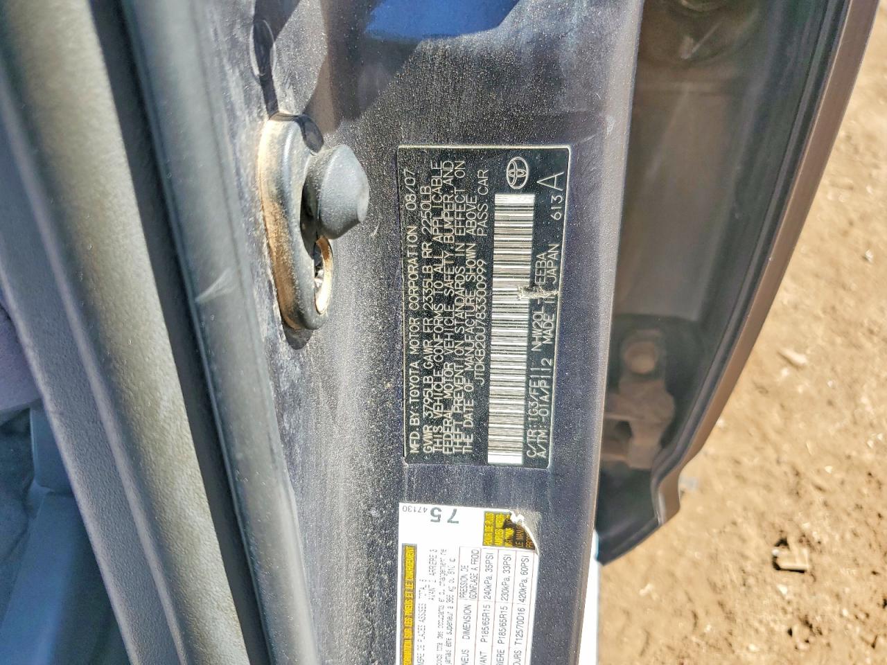 2008 Toyota Prius Base Charcoal vin: JTDKB20U783300999