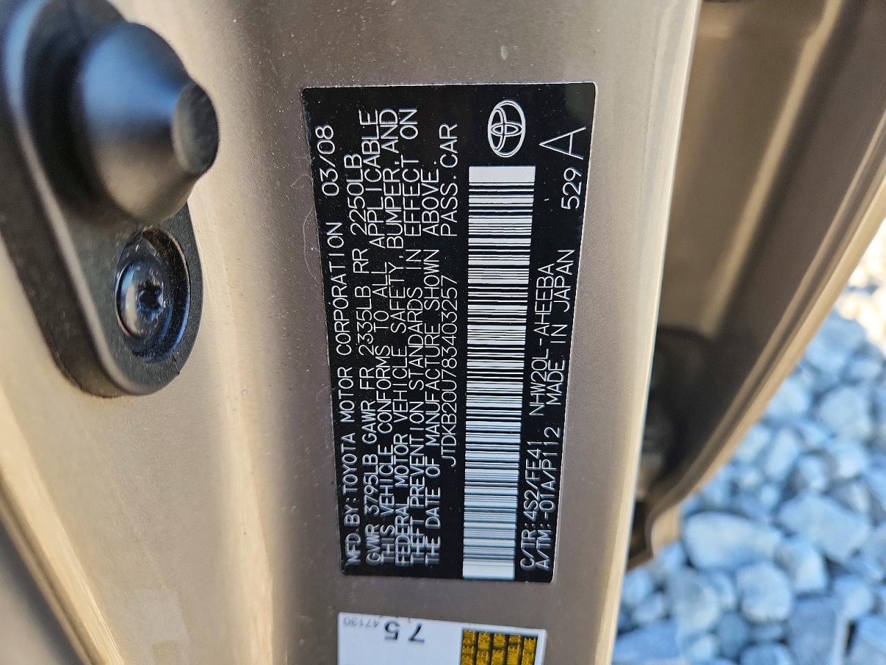 2008 Toyota Prius Base Gray vin: JTDKB20U783403257