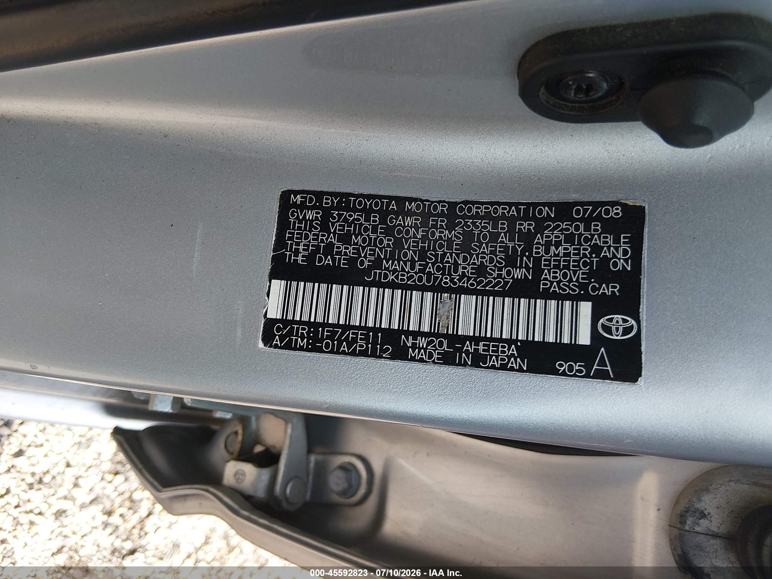 2008 Toyota Prius   Silver vin: JTDKB20U783462227