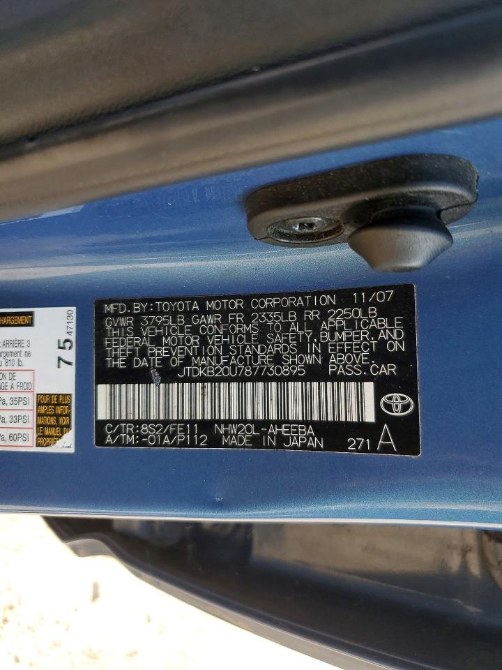 2008 Toyota Prius Base Blue vin: JTDKB20U787730895