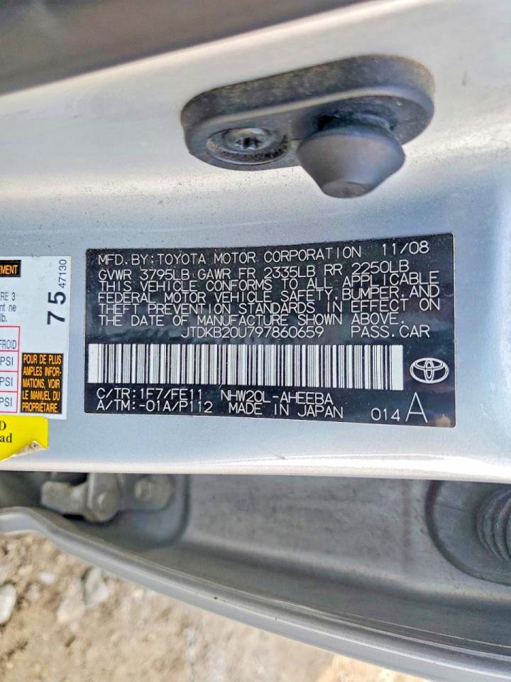 2009 Toyota Prius Base Silver vin: JTDKB20U797860659