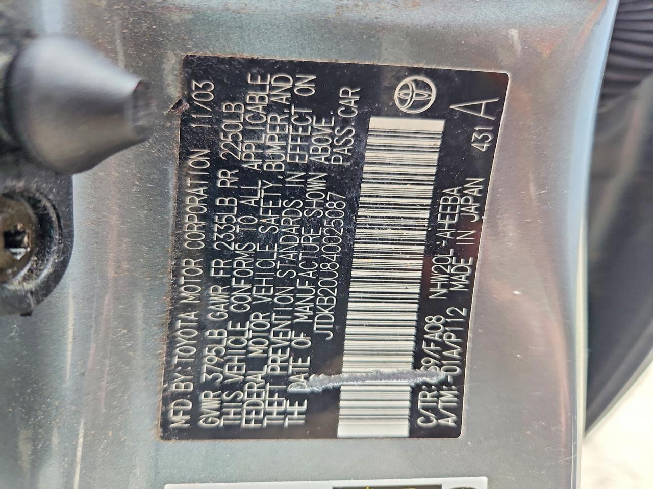 2004 Toyota Prius Base Blue vin: JTDKB20U840025087