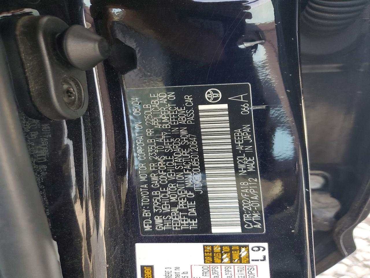 2005 Toyota Prius Base Black vin: JTDKB20U850120847