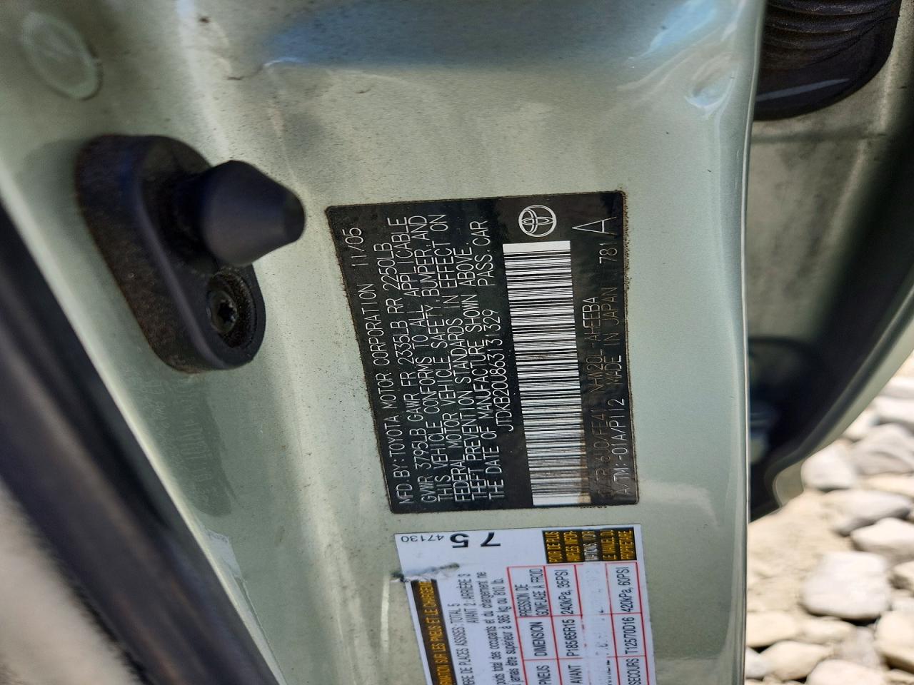 2006 Toyota Prius Base Green vin: JTDKB20U863131329