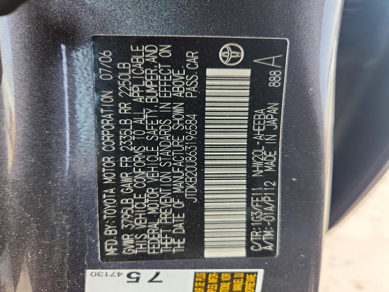 2006 Toyota Prius Base Gray vin: JTDKB20U863196584