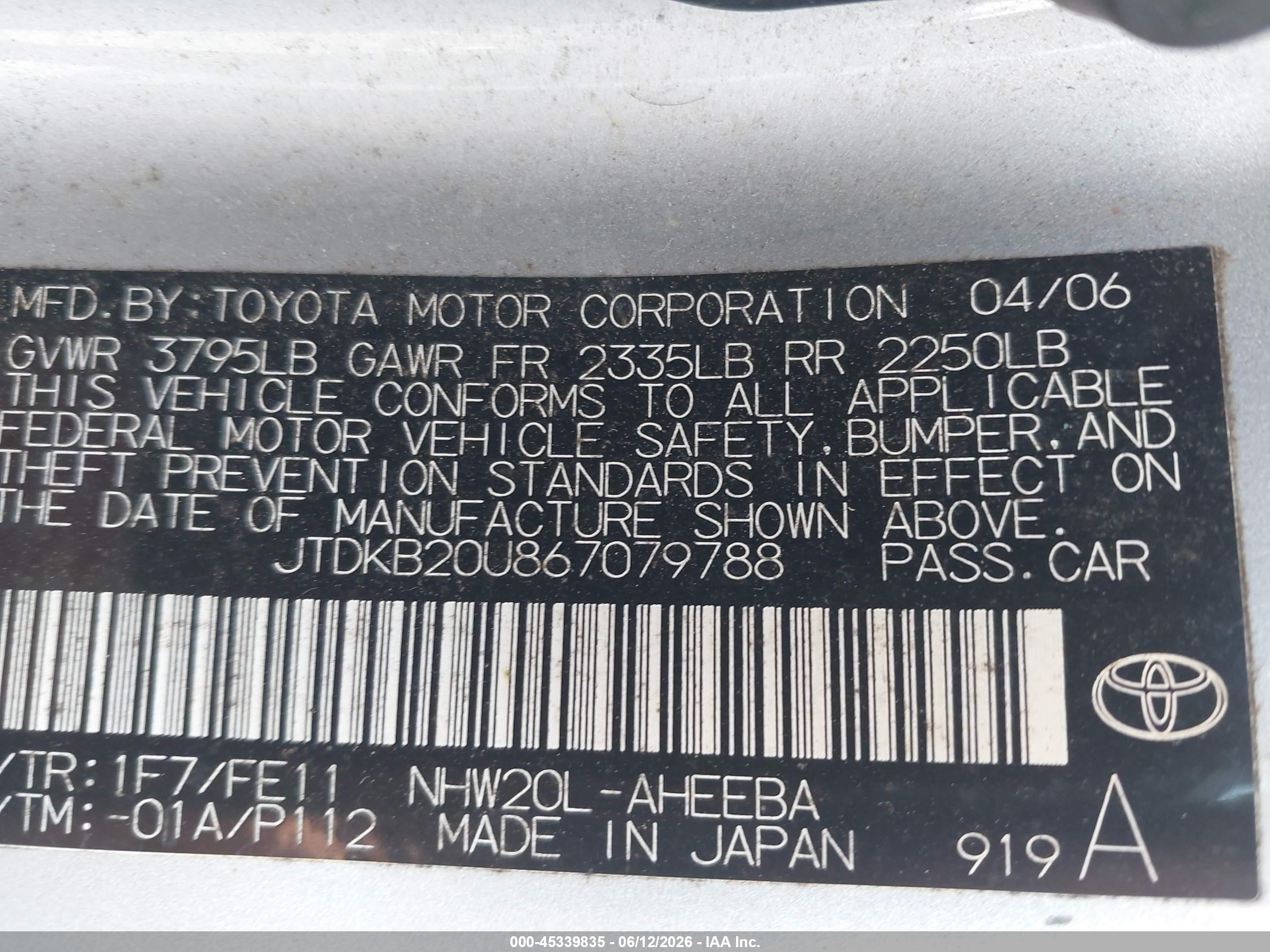2006 Toyota Prius Silver vin: JTDKB20U867079788