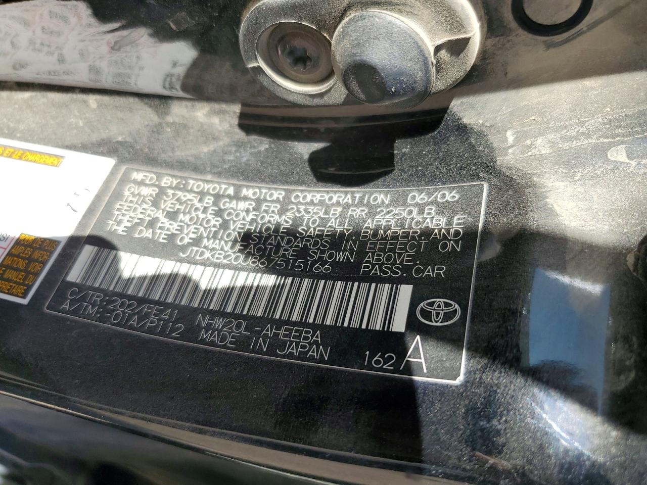 2006 Toyota Prius Base Black vin: JTDKB20U867515166