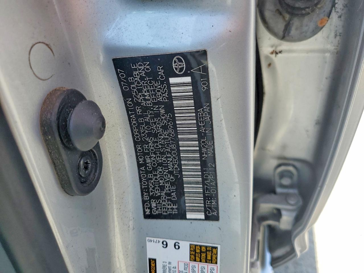 2007 Toyota Prius Touring Silver vin: JTDKB20U877689675